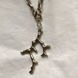 Coral & crystal gold adjustable necklace chain